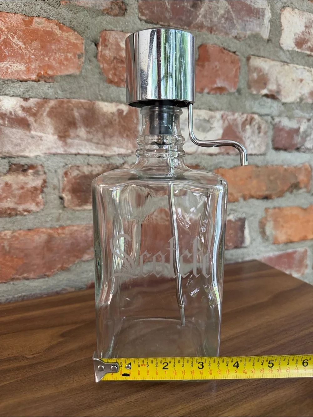 Vintage Scotch Glass Decanter Chrome Pump Dispenser MCM Barware